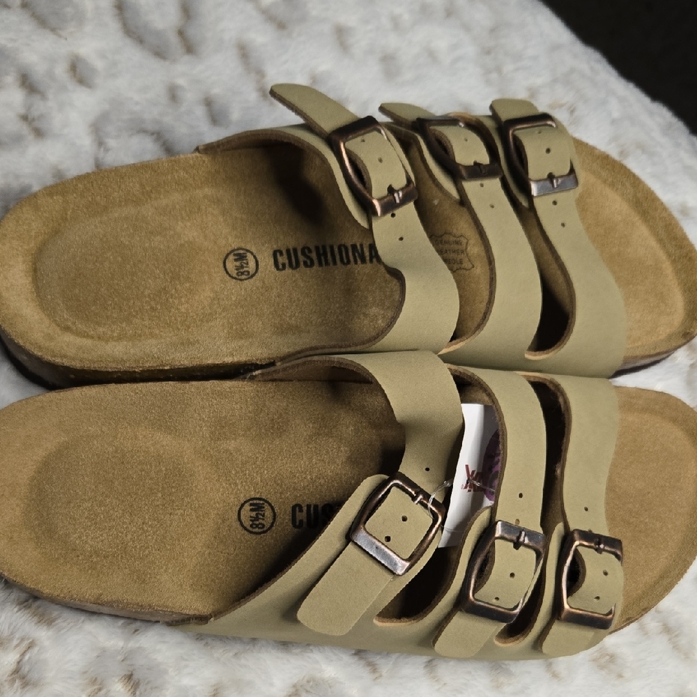 Cushionaire Tan Buckle Sandals